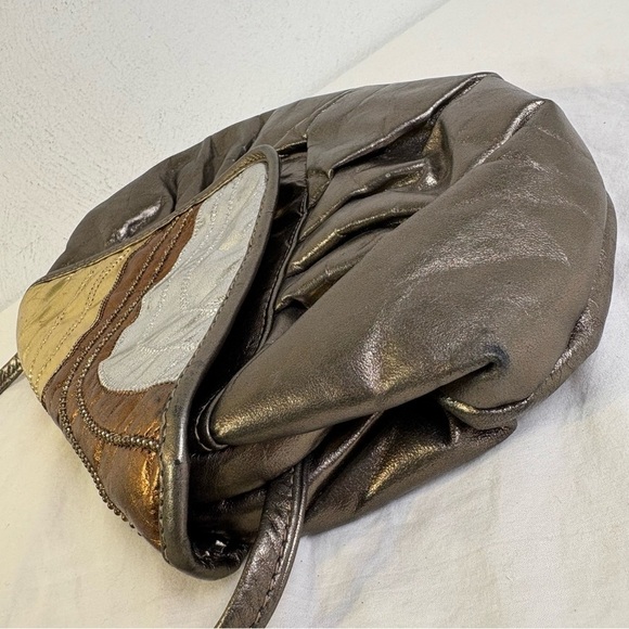 Atalla Vintage 80s 40s Art Deco Geometric Textural Metallic Genuine Leather Bag - Picture 11 of 16